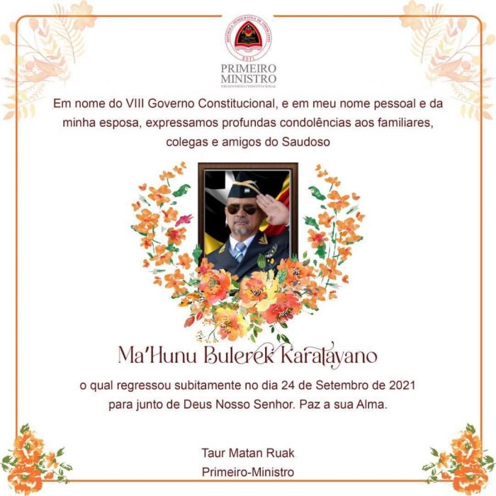 Morreu Comandante Ma'Huno Bulerek Karathayano, Governo timorense decreta três dias de luto nacional