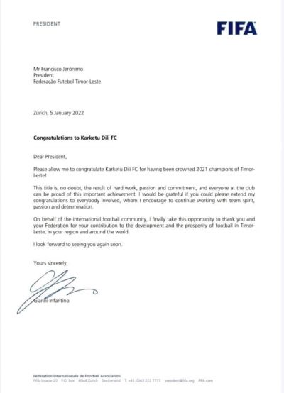 FIFA congratula Clube de Futebol Karketu Díli por vencer campeonato da LFTL de 2021