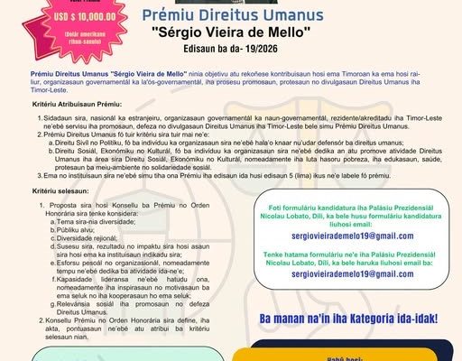 Aberta 19.ª edição do Prémio de Direitos Humanos ‘Sérgio Vieira de Mello’
