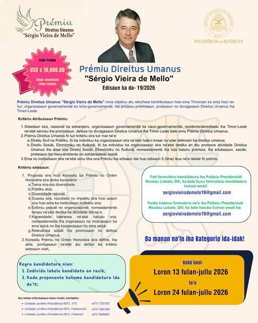 Aberta 19.ª edição do Prémio de Direitos Humanos ‘Sérgio Vieira de Mello’